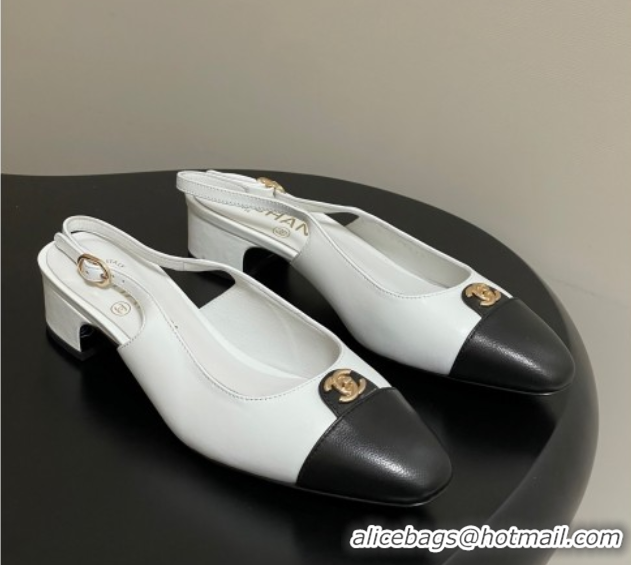 Sophisticated Chanel Lambskin Leather Slingbacks Pumps 3.5cm with CC Tag White G46441 1103028