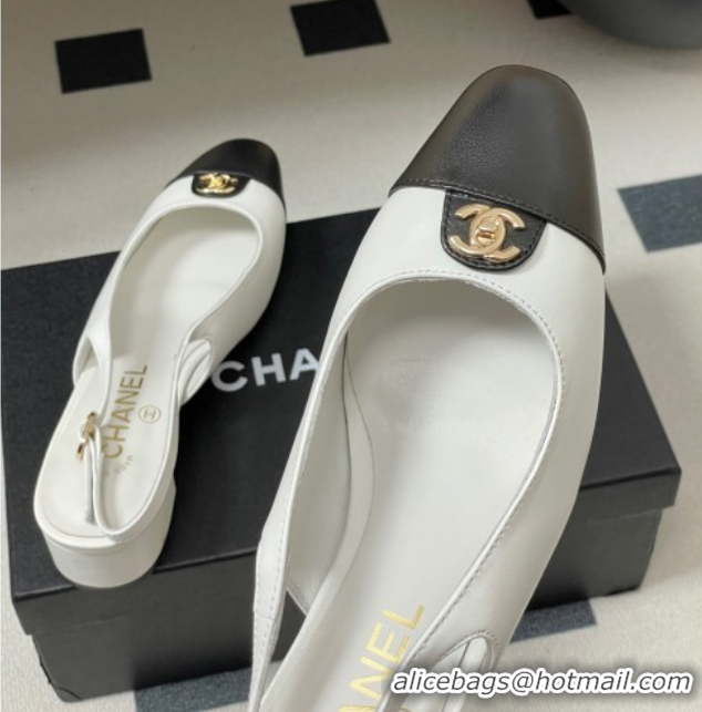Sophisticated Chanel Lambskin Leather Slingbacks Pumps 3.5cm with CC Tag White G46441 1103028