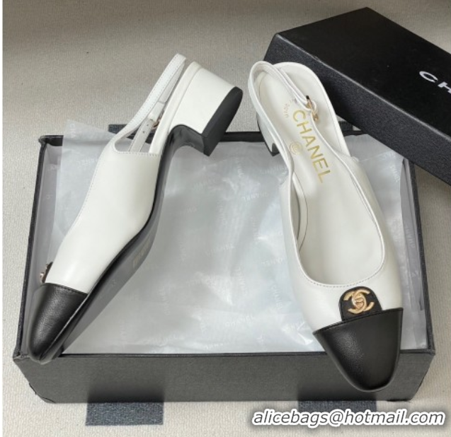Sophisticated Chanel Lambskin Leather Slingbacks Pumps 3.5cm with CC Tag White G46441 1103028