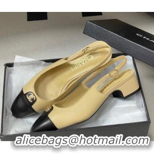Purchase Chanel Lambskin Leather Slingbacks Pumps 3.5cm with CC Tag Beige G46441 1103029