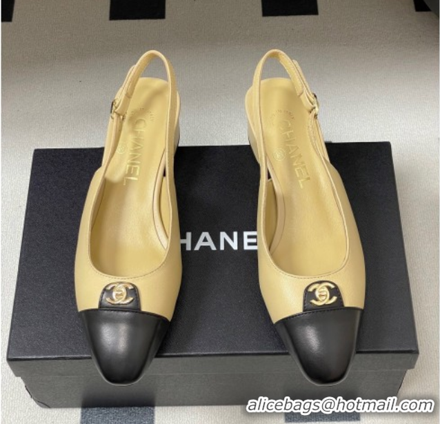 Purchase Chanel Lambskin Leather Slingbacks Pumps 3.5cm with CC Tag Beige G46441 1103029