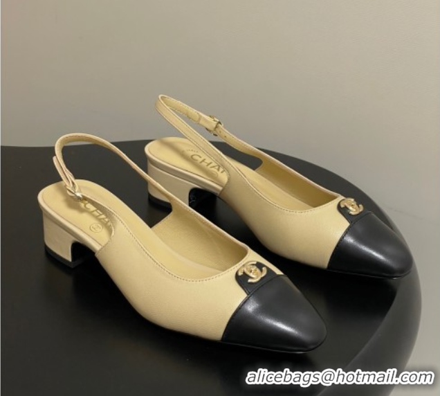 Purchase Chanel Lambskin Leather Slingbacks Pumps 3.5cm with CC Tag Beige G46441 1103029