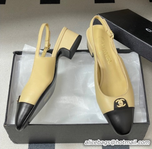 Purchase Chanel Lambskin Leather Slingbacks Pumps 3.5cm with CC Tag Beige G46441 1103029