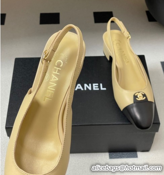 Purchase Chanel Lambskin Leather Slingbacks Pumps 3.5cm with CC Tag Beige G46441 1103029