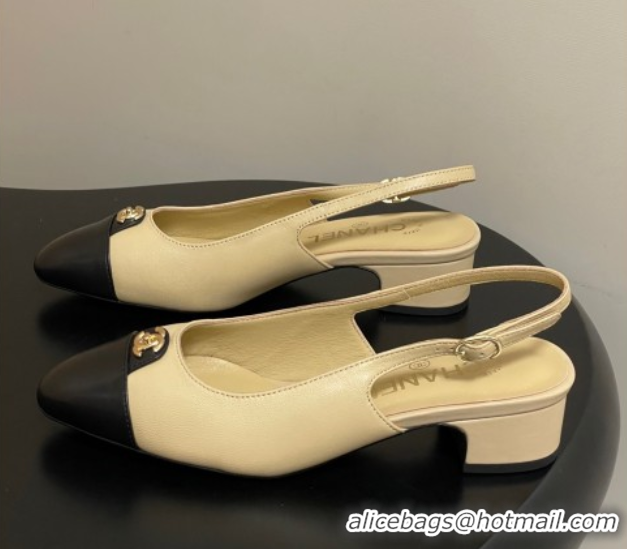 Purchase Chanel Lambskin Leather Slingbacks Pumps 3.5cm with CC Tag Beige G46441 1103029