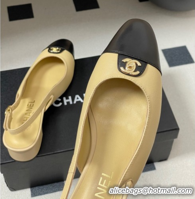 Purchase Chanel Lambskin Leather Slingbacks Pumps 3.5cm with CC Tag Beige G46441 1103029