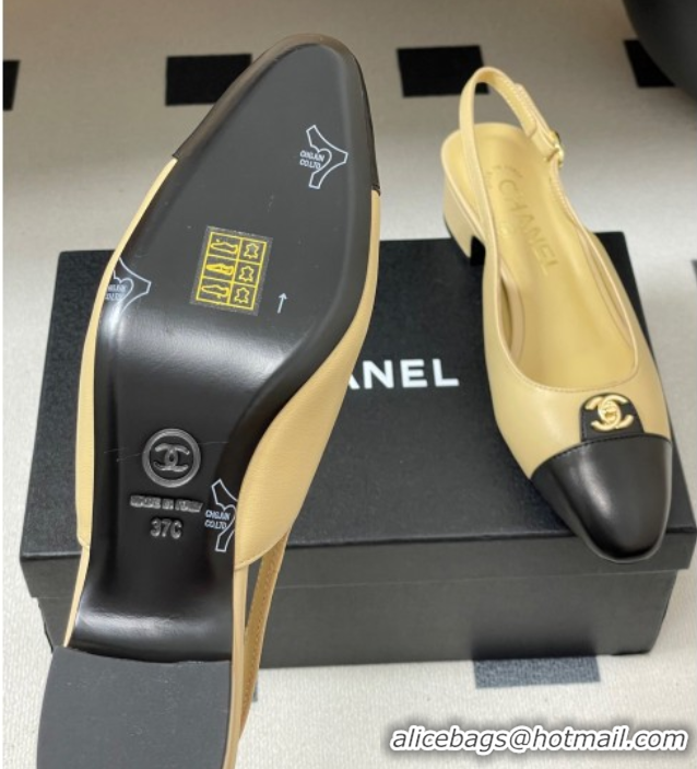 Purchase Chanel Lambskin Leather Slingbacks Pumps 3.5cm with CC Tag Beige G46441 1103029