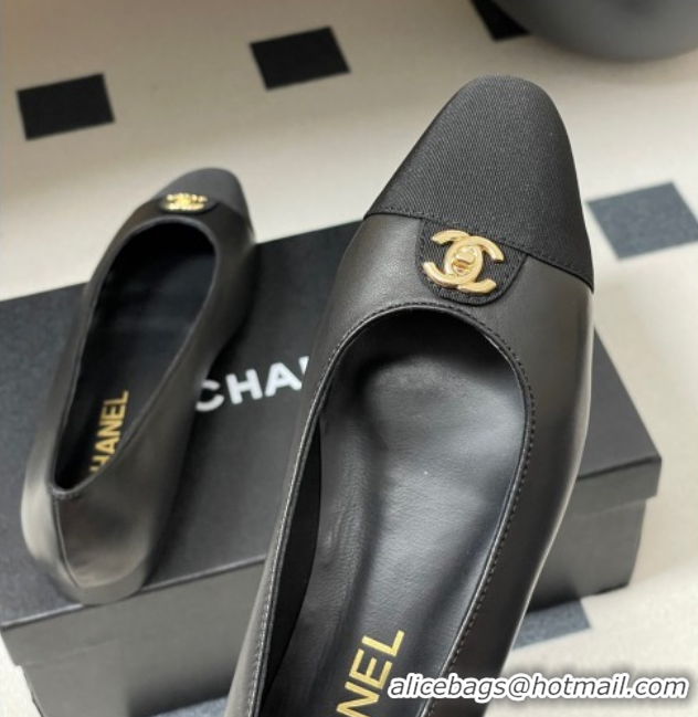 Duplicate Chanel Lambskin & Grosgrain Ballets Flat with CC Tag Black 2025 G46441 1103033