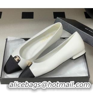 Stylish Chanel Lambskin & Grosgrain Ballets Flat with CC Tag White 2025 G46441 1103034