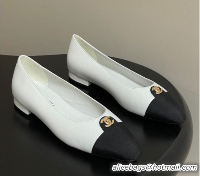 Stylish Chanel Lambskin & Grosgrain Ballets Flat with CC Tag White 2025 G46441 1103034