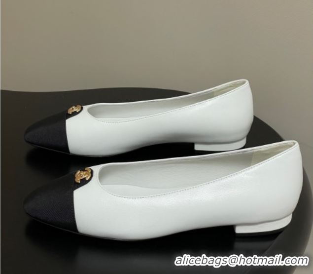 Stylish Chanel Lambskin & Grosgrain Ballets Flat with CC Tag White 2025 G46441 1103034