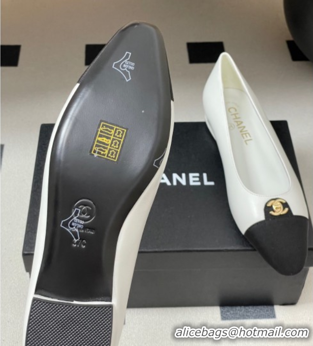 Stylish Chanel Lambskin & Grosgrain Ballets Flat with CC Tag White 2025 G46441 1103034