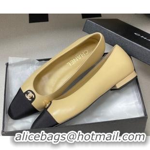 Grade Quality Chanel Lambskin & Grosgrain Ballets Flat with CC Tag Beige 2025 G46441 1103035