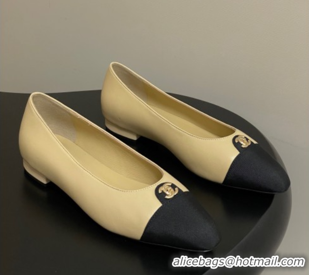 Grade Quality Chanel Lambskin & Grosgrain Ballets Flat with CC Tag Beige 2025 G46441 1103035