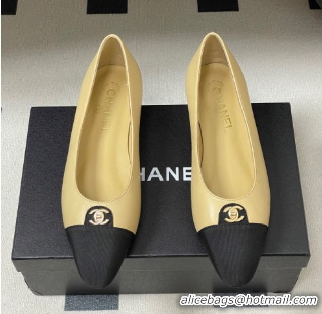 Grade Quality Chanel Lambskin & Grosgrain Ballets Flat with CC Tag Beige 2025 G46441 1103035