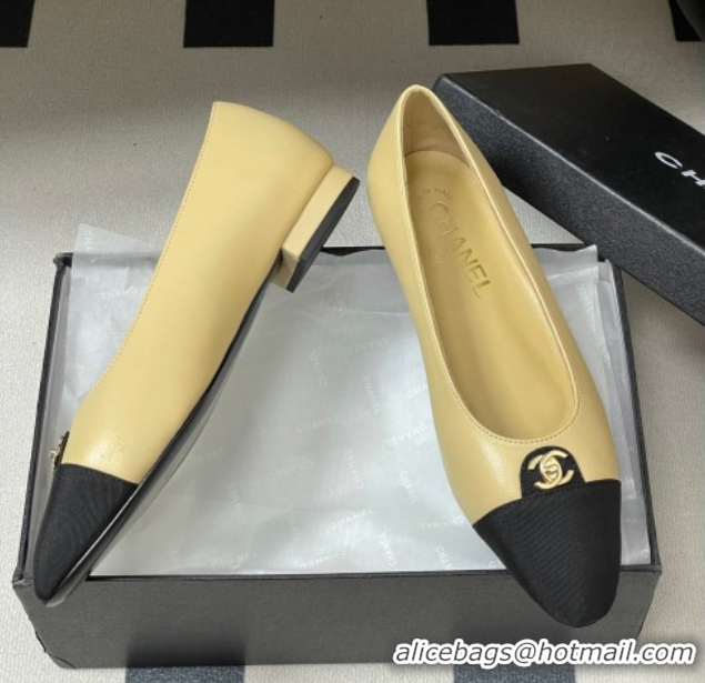 Grade Quality Chanel Lambskin & Grosgrain Ballets Flat with CC Tag Beige 2025 G46441 1103035