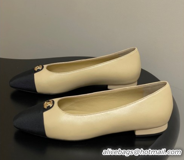 Grade Quality Chanel Lambskin & Grosgrain Ballets Flat with CC Tag Beige 2025 G46441 1103035
