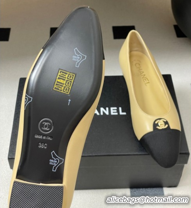 Grade Quality Chanel Lambskin & Grosgrain Ballets Flat with CC Tag Beige 2025 G46441 1103035