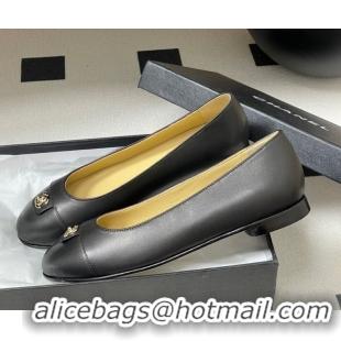 Stylish Chanel Lambskin Leather Ballets Flat with CC Tag and Round Toe Black 2025 G46441 1103036