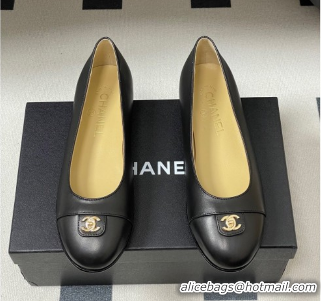 Stylish Chanel Lambskin Leather Ballets Flat with CC Tag and Round Toe Black 2025 G46441 1103036