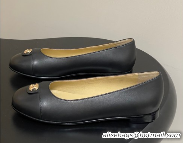 Stylish Chanel Lambskin Leather Ballets Flat with CC Tag and Round Toe Black 2025 G46441 1103036