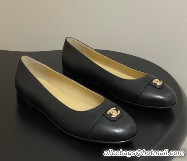 Stylish Chanel Lambskin Leather Ballets Flat with CC Tag and Round Toe Black 2025 G46441 1103036