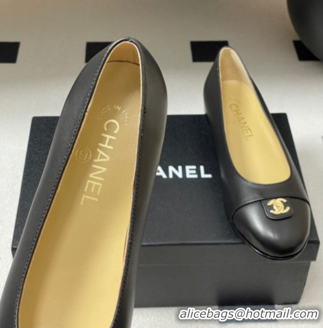 Stylish Chanel Lambskin Leather Ballets Flat with CC Tag and Round Toe Black 2025 G46441 1103036