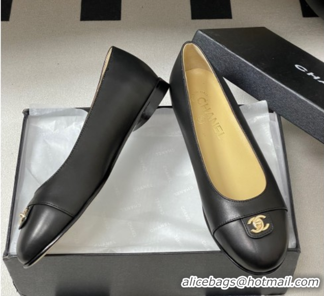 Stylish Chanel Lambskin Leather Ballets Flat with CC Tag and Round Toe Black 2025 G46441 1103036