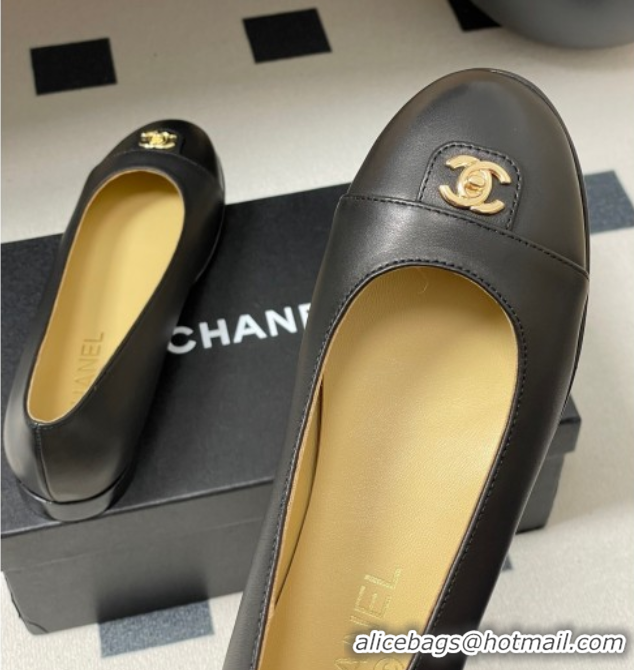 Stylish Chanel Lambskin Leather Ballets Flat with CC Tag and Round Toe Black 2025 G46441 1103036