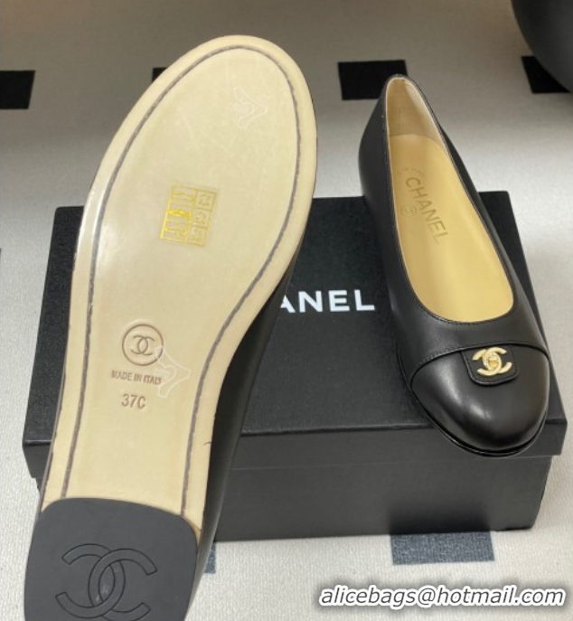 Stylish Chanel Lambskin Leather Ballets Flat with CC Tag and Round Toe Black 2025 G46441 1103036