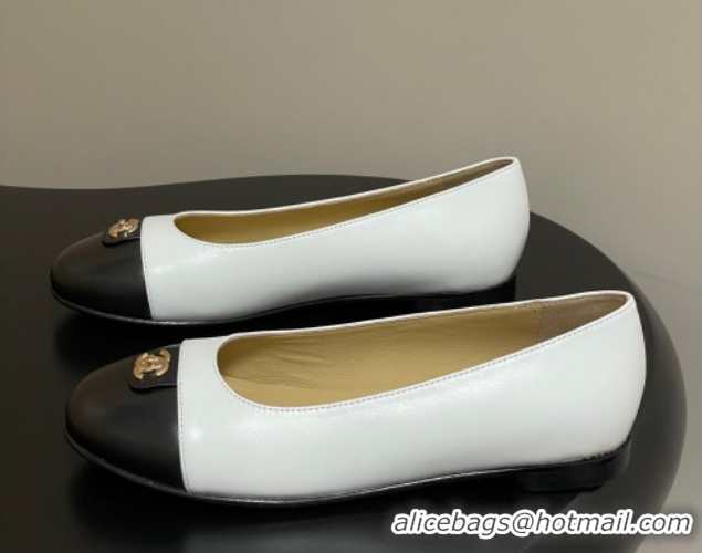 Buy Luxury Chanel Lambskin Leather Ballets Flat with CC Tag and Round Toe White 2025 G46441 1103037