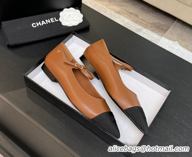 Top Grade Chanel Lambskin & Grosgrain Pointed Mary Janes Ballet Flats Brown 2025 G46849 1103040