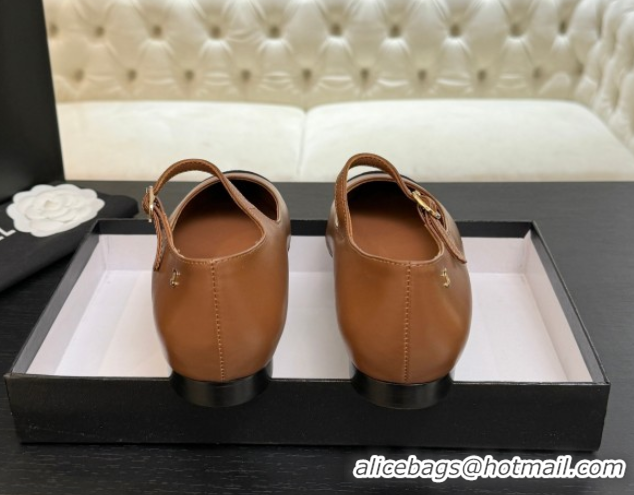Top Grade Chanel Lambskin & Grosgrain Pointed Mary Janes Ballet Flats Brown 2025 G46849 1103040