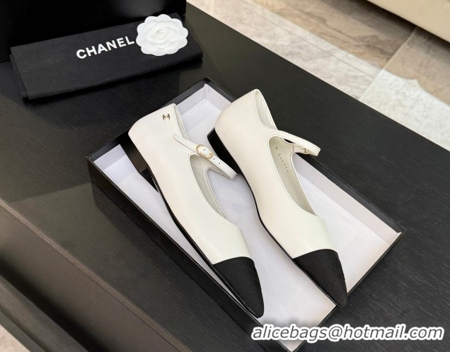 Good Looking Chanel Lambskin & Grosgrain Pointed Mary Janes Ballet Flats White 2025 G46849 1103041