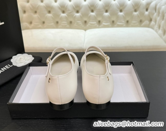 Good Looking Chanel Lambskin & Grosgrain Pointed Mary Janes Ballet Flats White 2025 G46849 1103041