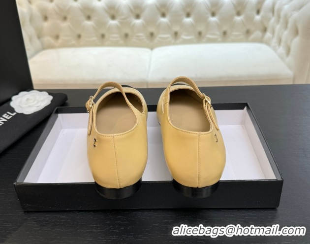 Lowest Cost Chanel Lambskin & Grosgrain Pointed Mary Janes Ballet Flats Beige Yellow 2025 G46849 1103043