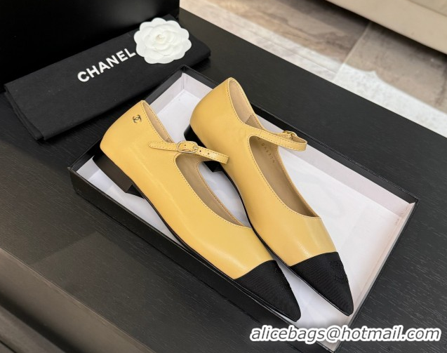 Lowest Cost Chanel Lambskin & Grosgrain Pointed Mary Janes Ballet Flats Beige Yellow 2025 G46849 1103043