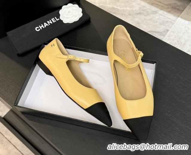 Lowest Cost Chanel Lambskin & Grosgrain Pointed Mary Janes Ballet Flats Beige Yellow 2025 G46849 1103043