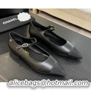 Unique Style Chanel Lambskin & Grosgrain Pointed Mary Janes Ballet Flats Black G46849 1103044