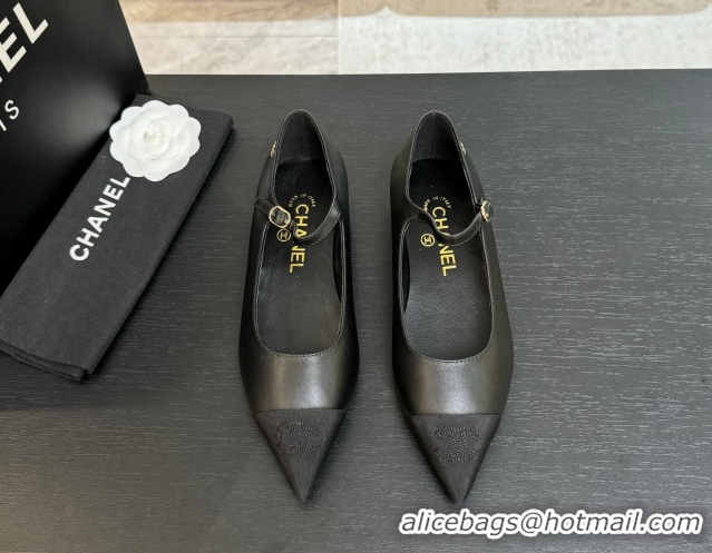 Unique Style Chanel Lambskin & Grosgrain Pointed Mary Janes Ballet Flats Black G46849 1103044