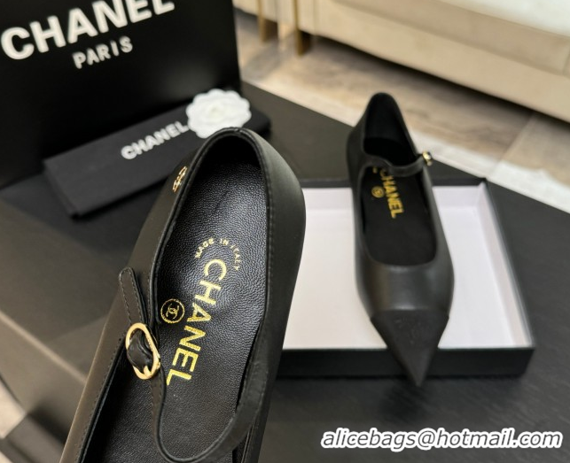 Unique Style Chanel Lambskin & Grosgrain Pointed Mary Janes Ballet Flats Black G46849 1103044