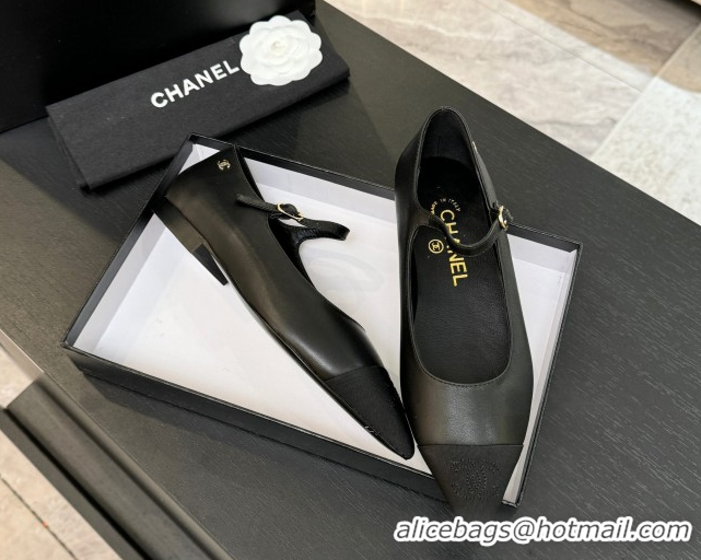 Unique Style Chanel Lambskin & Grosgrain Pointed Mary Janes Ballet Flats Black G46849 1103044