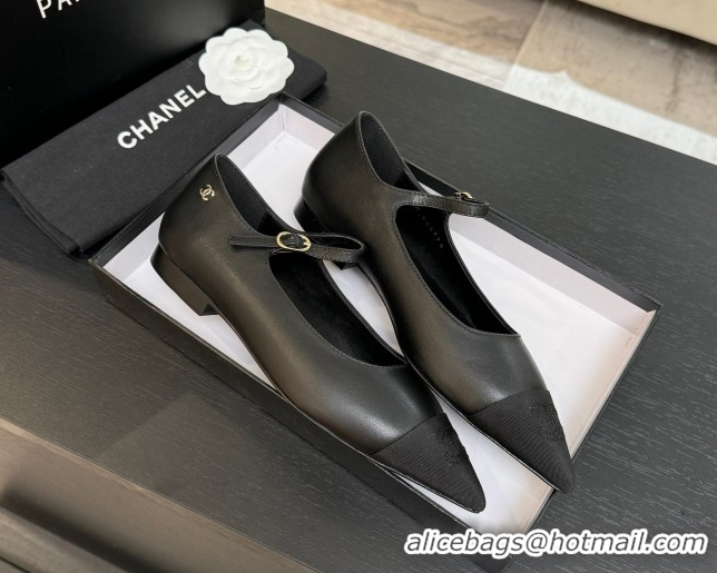 Unique Style Chanel Lambskin & Grosgrain Pointed Mary Janes Ballet Flats Black G46849 1103044