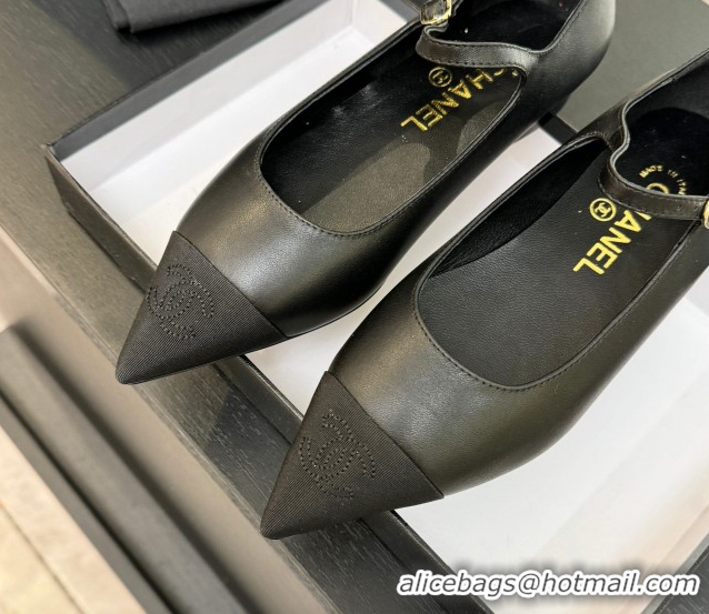 Unique Style Chanel Lambskin & Grosgrain Pointed Mary Janes Ballet Flats Black G46849 1103044