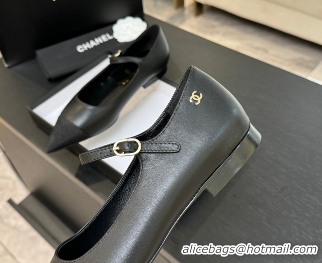 Unique Style Chanel Lambskin & Grosgrain Pointed Mary Janes Ballet Flats Black G46849 1103044