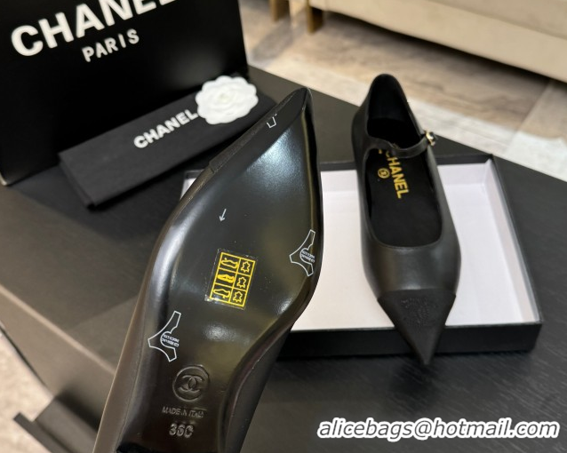 Unique Style Chanel Lambskin & Grosgrain Pointed Mary Janes Ballet Flats Black G46849 1103044