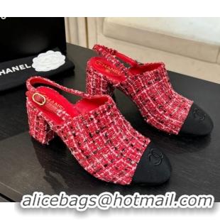 Best Price Chanel Cotton Tweed & Grosgrain Slingbacks Pump 6.5cm Red2 G46865 1103046