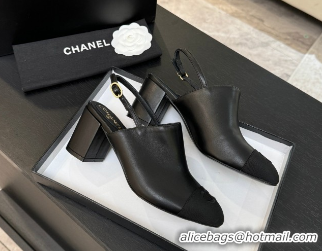 Low Cost Chanel Calfskin Leather & Grosgrain Slingbacks Pump 6.5cm Black 2025 G46865 1103047