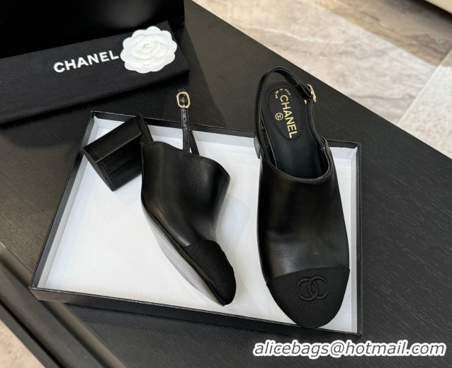 Low Cost Chanel Calfskin Leather & Grosgrain Slingbacks Pump 6.5cm Black 2025 G46865 1103047