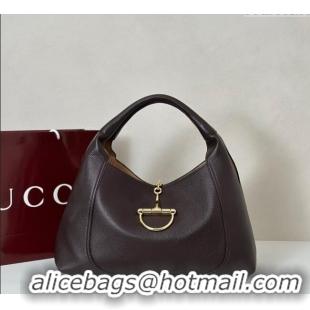 Top Grade Gucci Softbit Leather Maxi Shoulder Bag with Oversized Half Horsebit 837466 Dark Brown 2025
